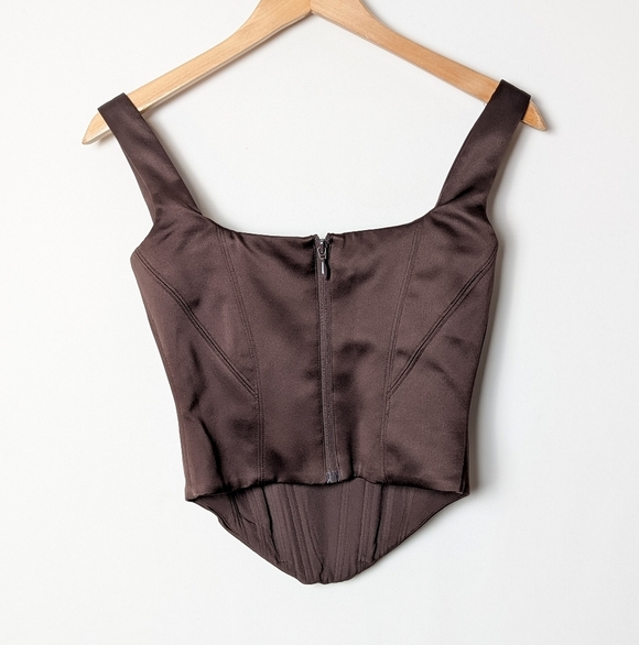 HOUSE OF CB Rafa Corset Chocolate Satin Top Small - Picture 7 of 15